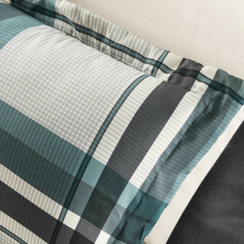 Drap de lit édredon simple TG - 7 pièces de literie en microfibre bleu sarcelle / noir, contraste sur drap plat, peau sûre, preuve, rembourrage et conception classique, lavable à la machine