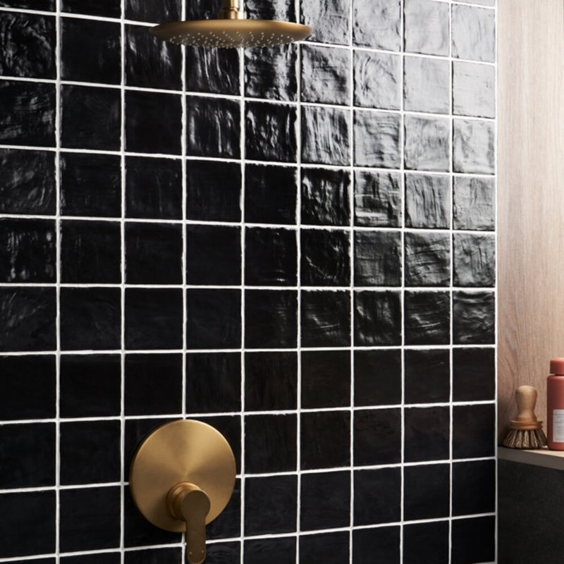 Montauk 4x4 Mixed Finish Ceramic Tile, Black