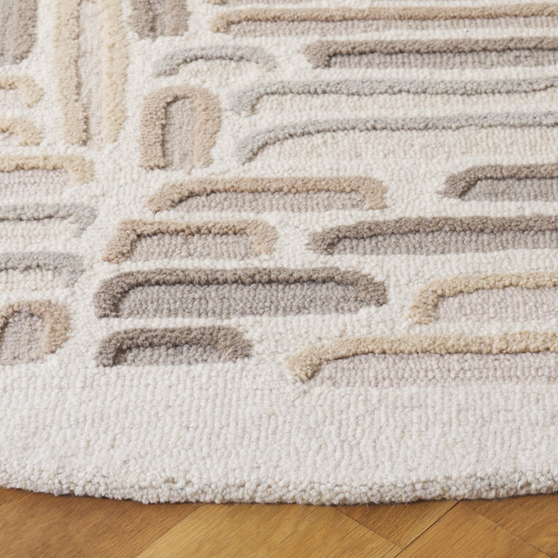 Haviland Ebony Hand Tufted Wool Cotton Abstract Rug in Beige/Ivory, Round 6'