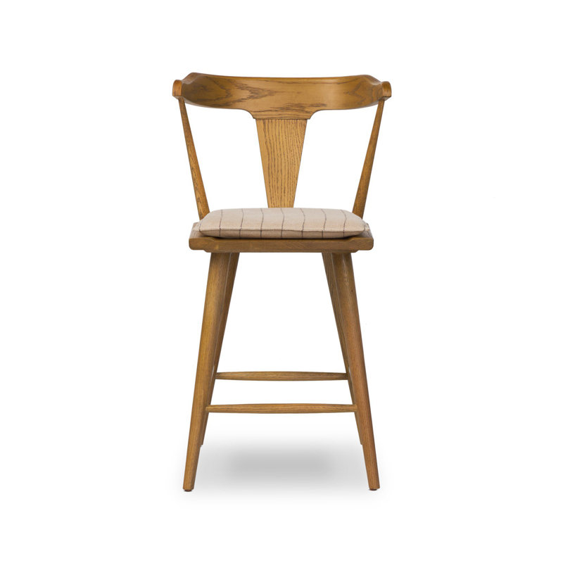 Garth Solid Wood Bar Stool, Sandy Oak, Lavon Flint/Linen Blend, Bar Stool (29.94" Seat Height)