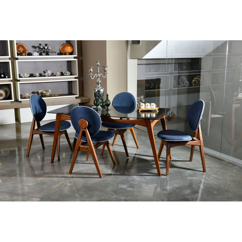 Ensemble repas pour 4 personnes Knobel, Bleu foncé / noyer