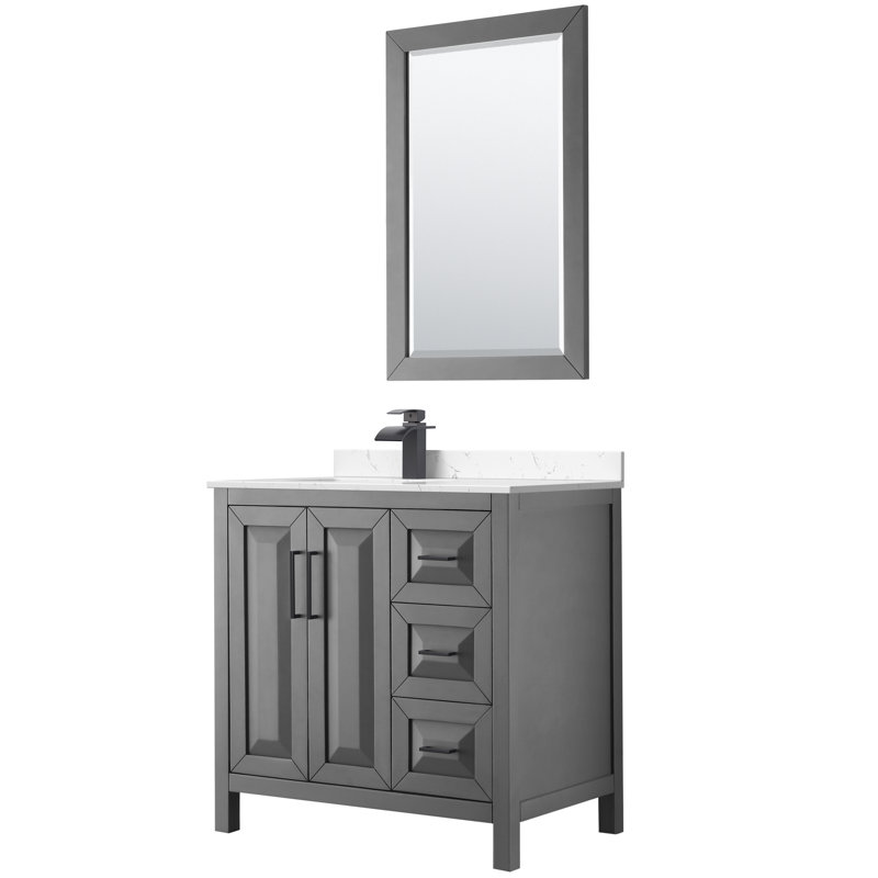 Daria 36'' W Single Vanity, Carrara Cultured Marble, Polished Chrome, Dark Gray