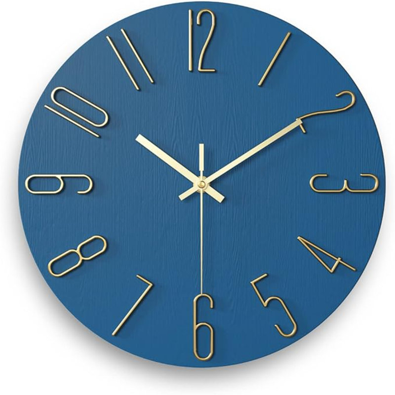 Wall Clock Battery Powered Wall Clock 12 Inch Small Clock Analog Clock Suitable For Home, Office, Bedroom, Kitchen, Classroom, School (Blue)