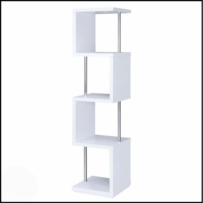 Élégante bibliothèque blanche à 4 niveaux avec tablettes spacieuses pour l'organisation moderne de la maison et du bureau
