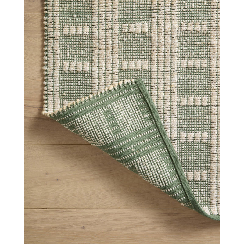 Ivory & Sage 5' x 7' Hand-Woven Cotton-Blend Geometric Area Rug