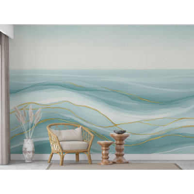 Papier peint aquarelle vagues océaniques pour chambre d'enfant - Décor mural autocollant sur le thème de l'océan (intissé) 908DRS