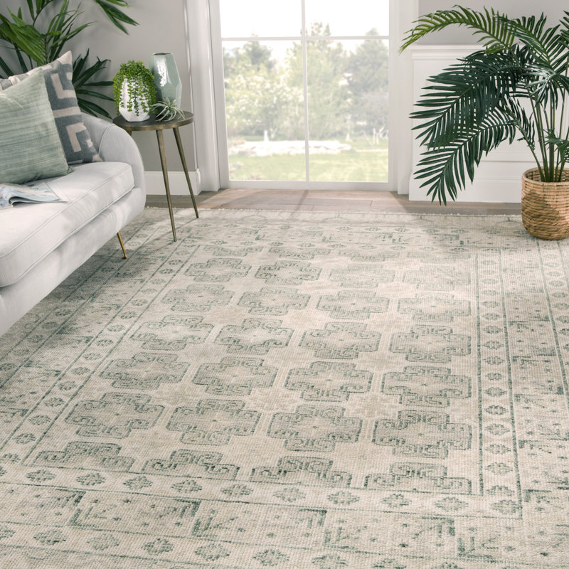 Jaipur Living Stage SLN08 Handknotted Border Ivory and Green Area Rug (12'x15'), Rectangle 13' x 18'