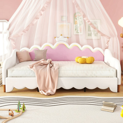 Twin Extending Daybed With Led Lights, Modern Upholstered Princess Daybed With Crown Headboard