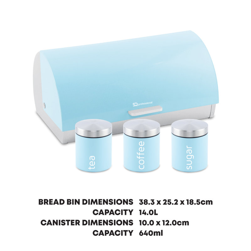 SQ Professional Dainty 4 - Piece Stainless Steel Bread Bin and Canister Set, Light Blue
