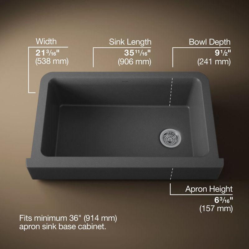 Cairn Undermount Single-Bowl Farmhouse Kitchen Sink, Matte Graphite