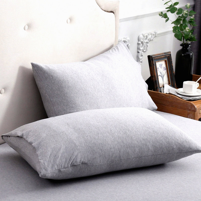 Heathered Grey Cotton Comfort Pillowcase Set - Soft Jersey Knit, Super Comfy & Breathable, Queen Size 20" x 30", Pack of 2