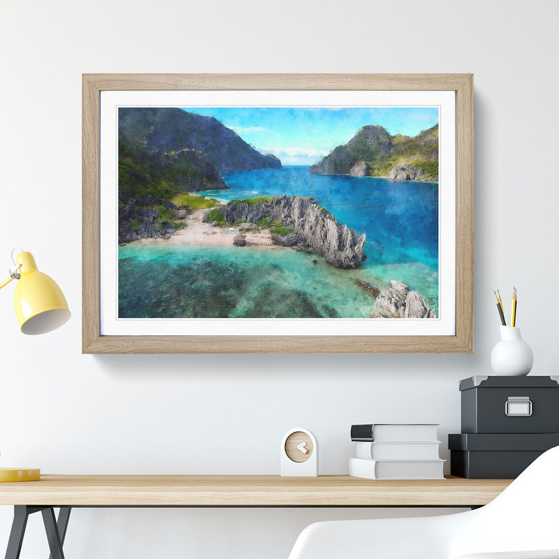El Nido in the Philippines - Picture Frame Graphic Art, 27cm H x 36cm W x 2cm D, Oak Framed