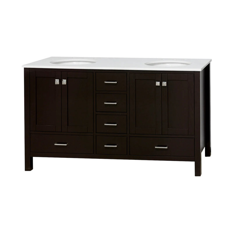 Ensemble de meuble-lavabo double 60 po Claudett, Chocolat, Blanc d'ingénierie