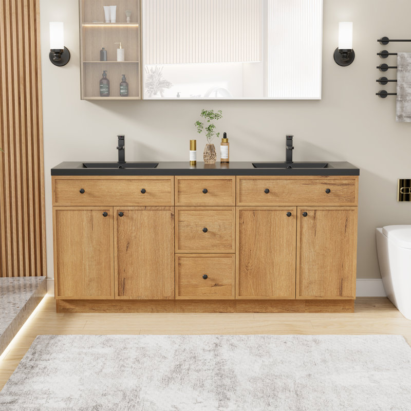 Meuble-lavabo double 72 po avec lavabo en résine Modern, Chêne, 72"