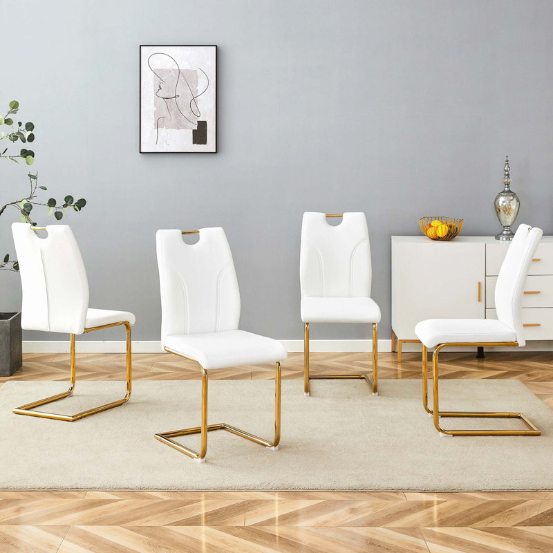PU Dining Chair Set, Gold, White