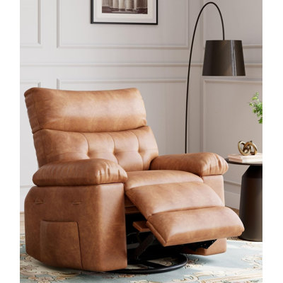 Fauteuil inclinable brun surdimensionné de 27 po avec chaleur et massage, pivotant à 360 ° et fonction berçante manuelle, télécommande pour un confort ultime, parfait pour les salons, les chambres à coucher et les chambres de bébé