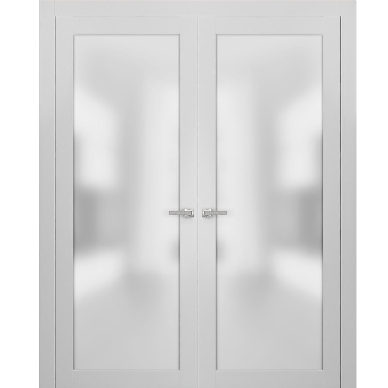 Portes françaises en verre givré Planum, 48 po x 80 po, Blanc