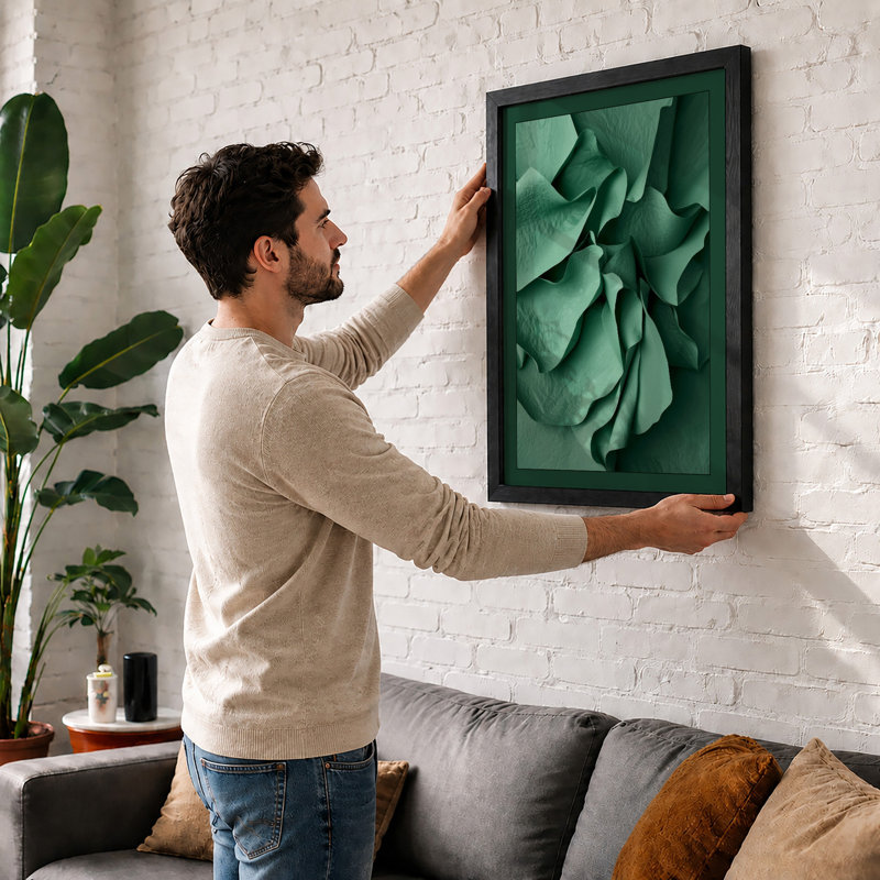 Textured Green Folds Minimalist - Framed Print, Walnut, A1 - 84.1 x 59.4 cm