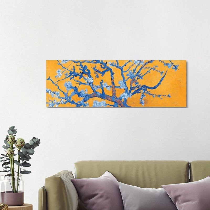 Almond Blossom On Orange by Vincent Van Gogh - Wrapped Canvas Panoramic Painting, 121.92 cm H x 40.64 cm W x 1.91 cm D