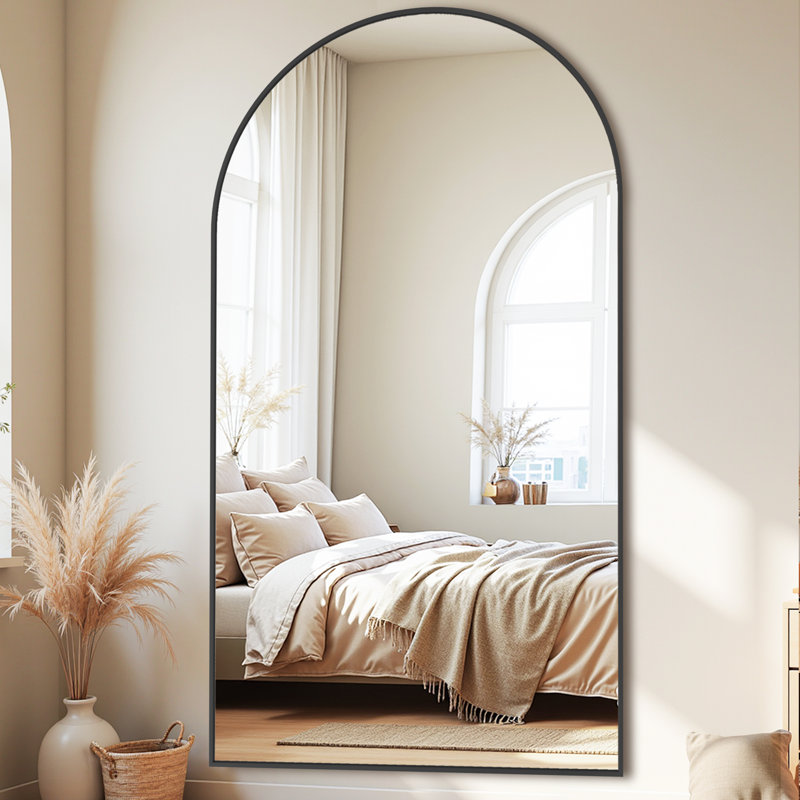 Miroir autoportant autoportant de 41 po x 81 po avec support ou fixation murale, Noir, 81 po x 41 po