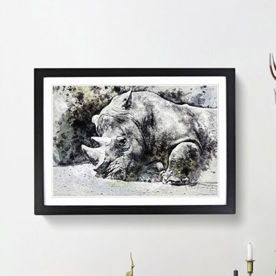 Resting Rhino in Abstract - Picture Frame Painting Print on MDF
