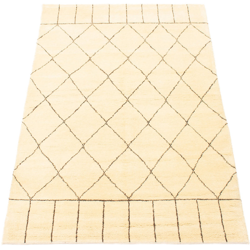 Tapis à main one-of-kind-noué la 2010 crème 5 pi 1 po x 7 pi. aire de laine 10 po Grogan
