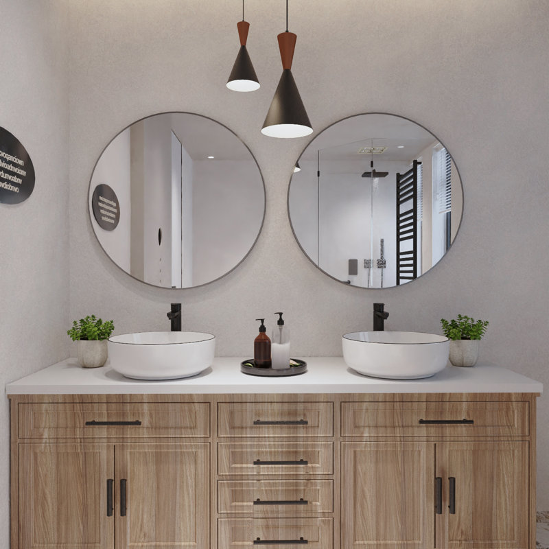 DeerValley Symmetry 16'' Circular White/Black Ceramic Vessel Bathroom Sink, White
