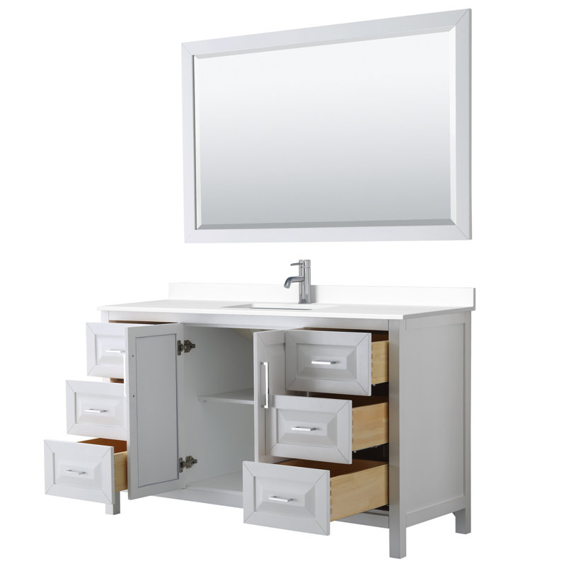 Daria 60'' W Single Vanity, Brushed Gold, White Cultured Marble, White