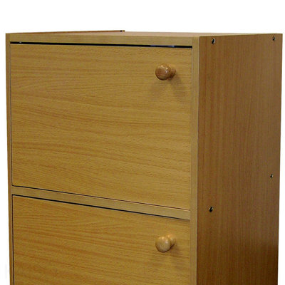 24" Tall 2-Tier Wooden Bookcase / Book Shelf With Doors, Natural Finish
