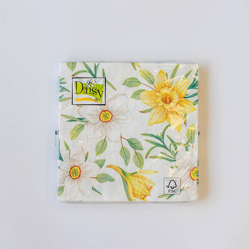 Ensemble de 20 serviettes de table en jonquille jaune et blanche
