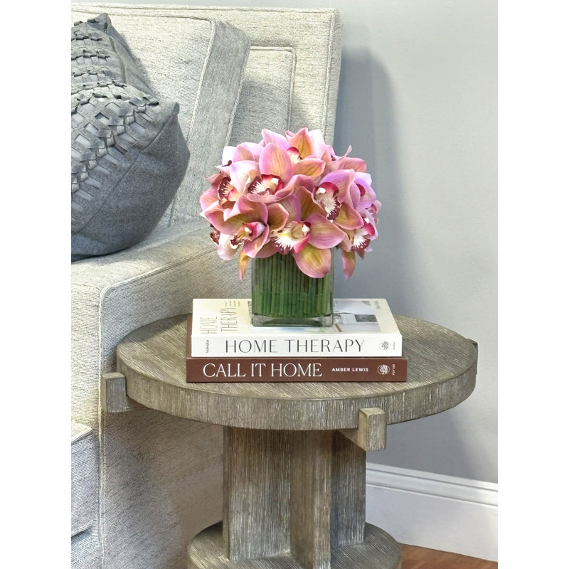 Orchid in Flat Glass Vase, Light Pink