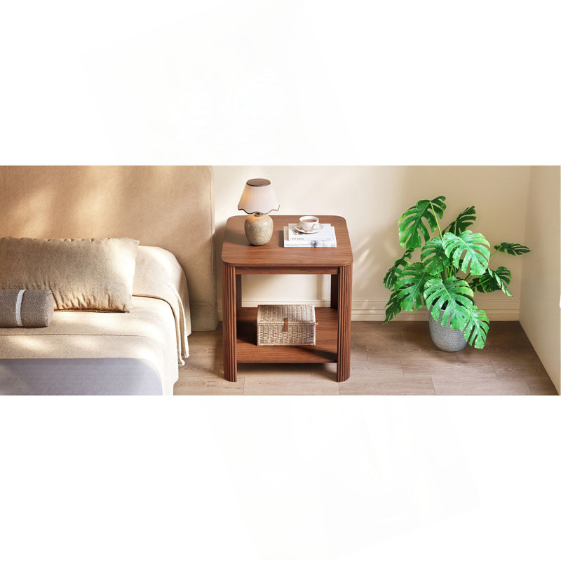 Ensemble de 2 tables de bout arrondies de coin avec table de chevet carrée de 22,1 po avec pieds à vagues verticales, table d'appoint Boho à 2 niveaux pour le salon, la chambre à coucher et le bureau personnel