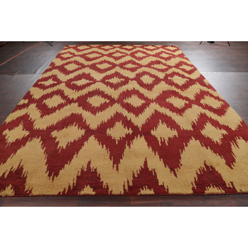 Tapis en laine beige noué la 9 pi 1 x 13 pi 7 po one-of-kind à la main, en laine oranges/zone rouille Plymouth