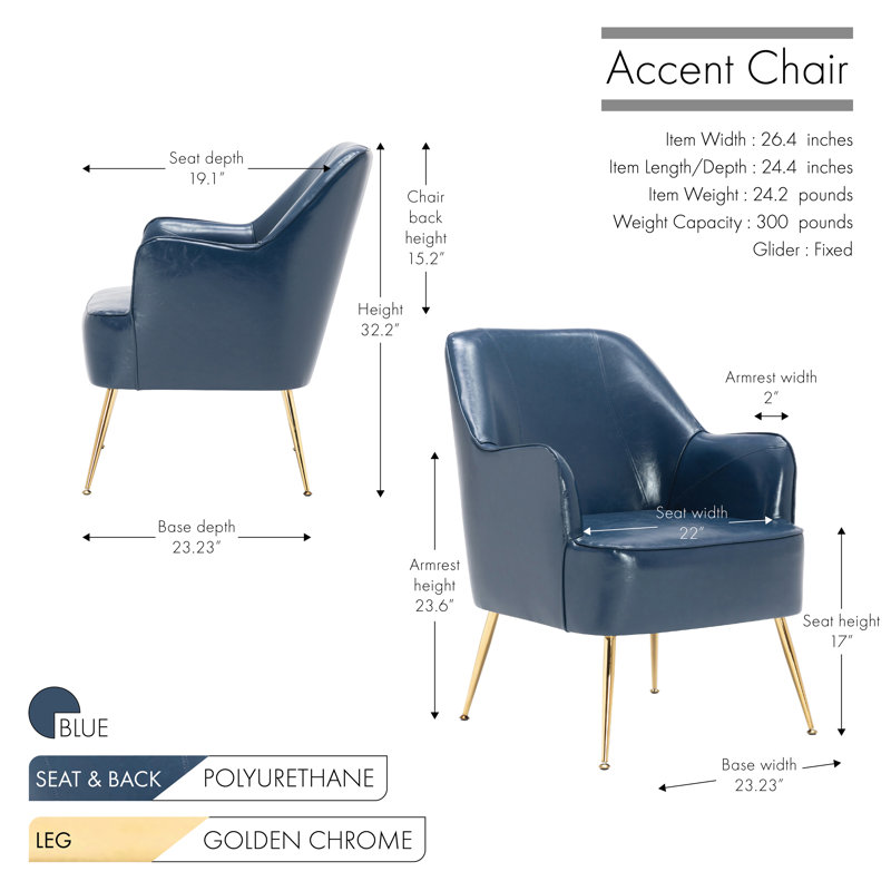 Fauteuil d'appoint 26,4 po Deckland Naglee, Similicuir bleu