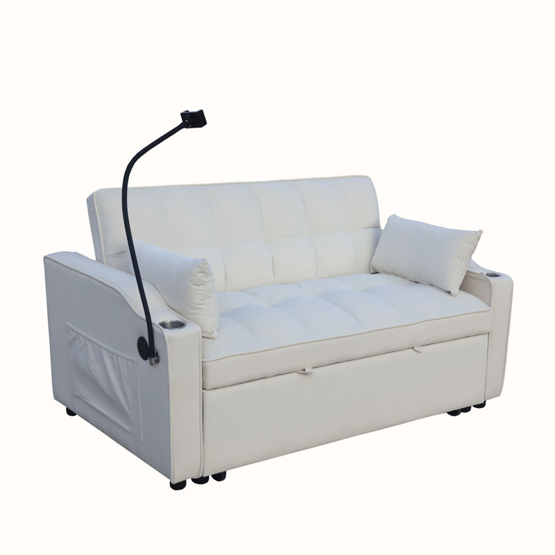 3 In 1 Convertible Sleeper Sofa Bed,Modern Velvet Loveseat Futon Sofa Couch W/Pullout Bed,Small Love Seat Lounge Sofa With Adjustable Backrest,Toss Pillows,Pockets