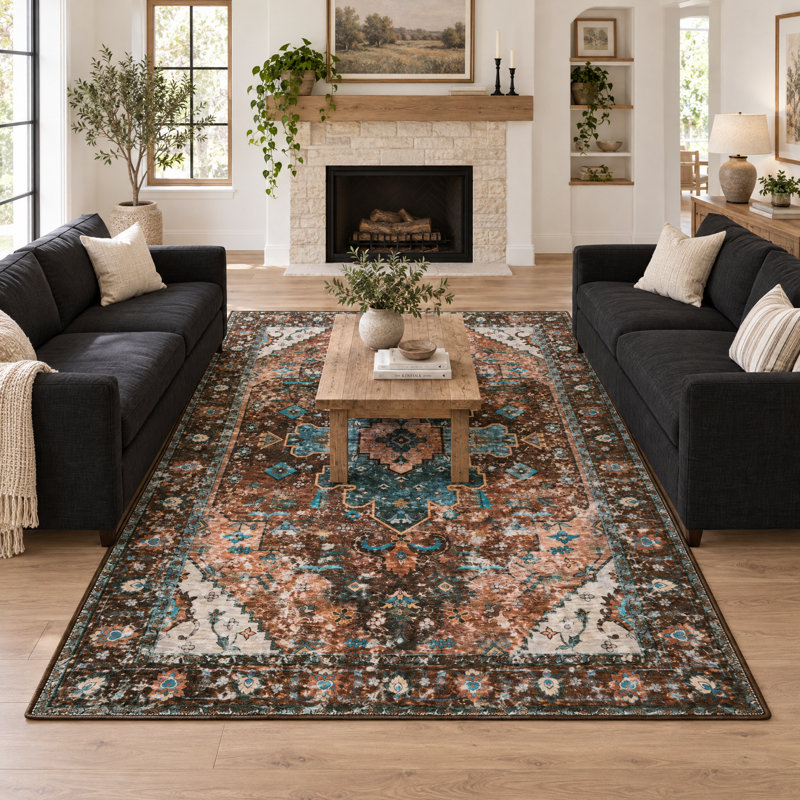 Tapis d'intérieur oriental persan lavable, résistant au passage, à poils courts, ne peluche pas, antidérapant et antitache, idéal pour l'entrée, la cuisine, la chambre, le salon et la salle à manger.