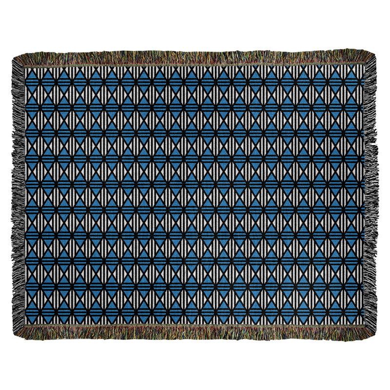 Couverture tissée Katelyn Elizabeth, L 37 po x L 52 po, Noir / bleu, Lined Diamonds