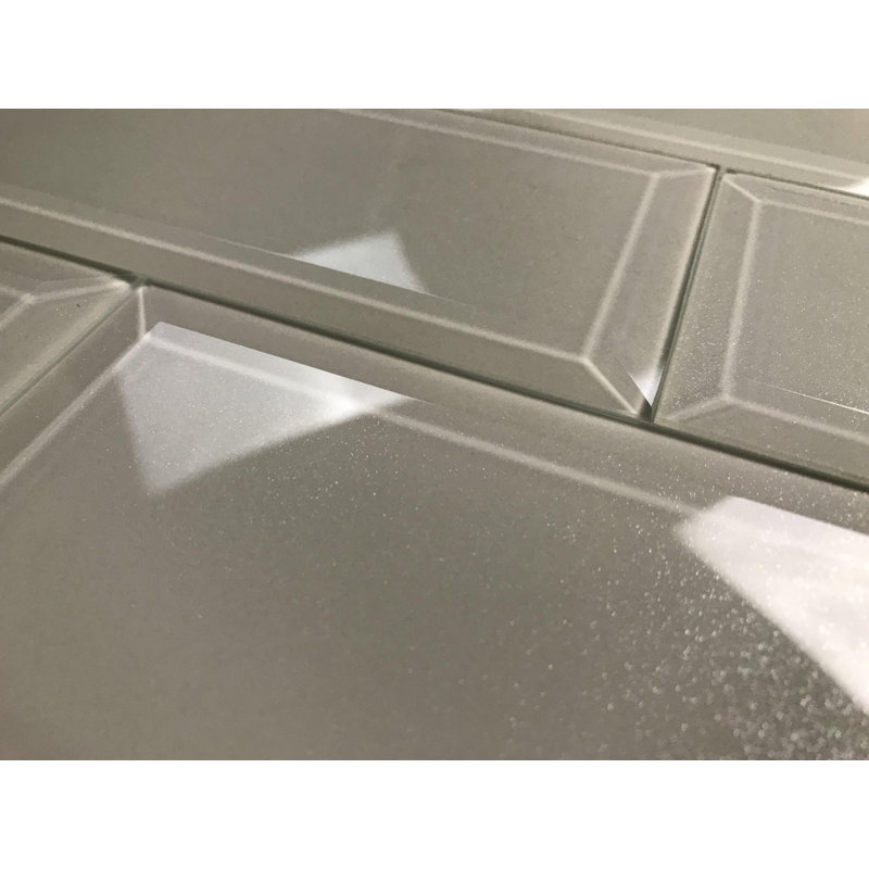 Frosted Elegance 3 in. x 6 in. Diamond Grade Glass Beveled Subway Decorative Kitchen & Bathroom Wall Tile, Cream