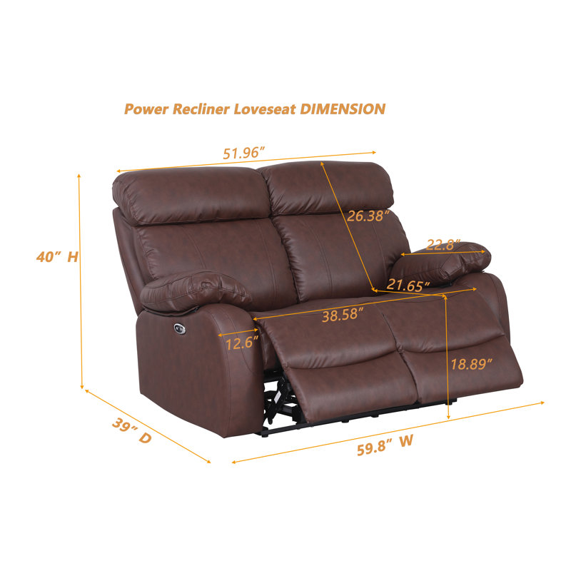 Avshalom 59.8'' Faux Leather Power Reclining Loveseat, Brown Faux Leather