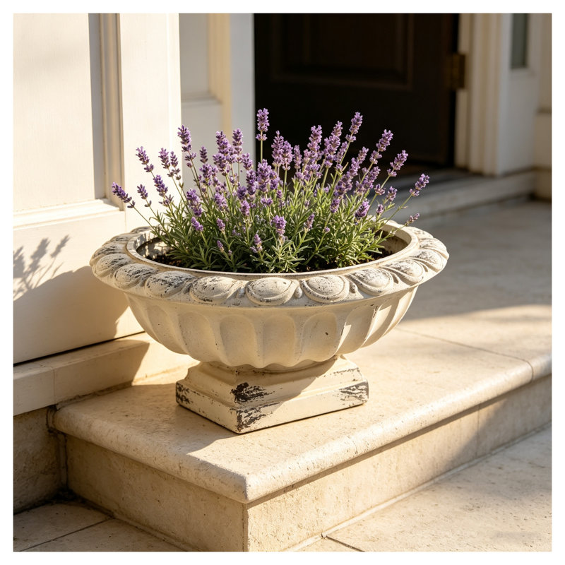 Urne de jardin en oxyde de magnésium blanc antique avec trou de drainage, 61 cm de largeur x 61 cm de profondeur