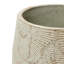 Pot de fleurs en ciment beige vieilli de 38,6 cm de haut, orné d'un motif géométrique en relief en forme de soleil, style rustique moderne avec trou de drainage.