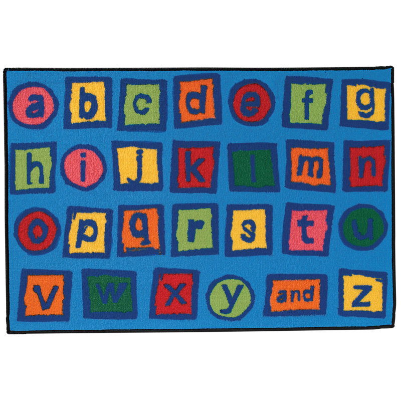 Blue Alphabet Blocks Synthetic Rectangle Rug 4ft x 6ft