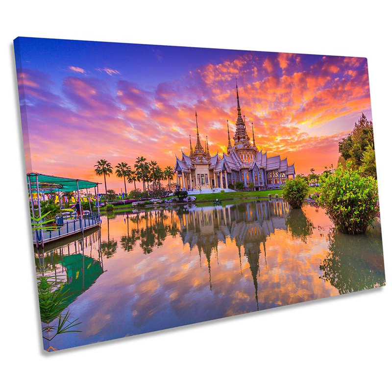 Temple Thailand Sunset - Wrapped Canvas Print, 61cm H x 91.4cm W