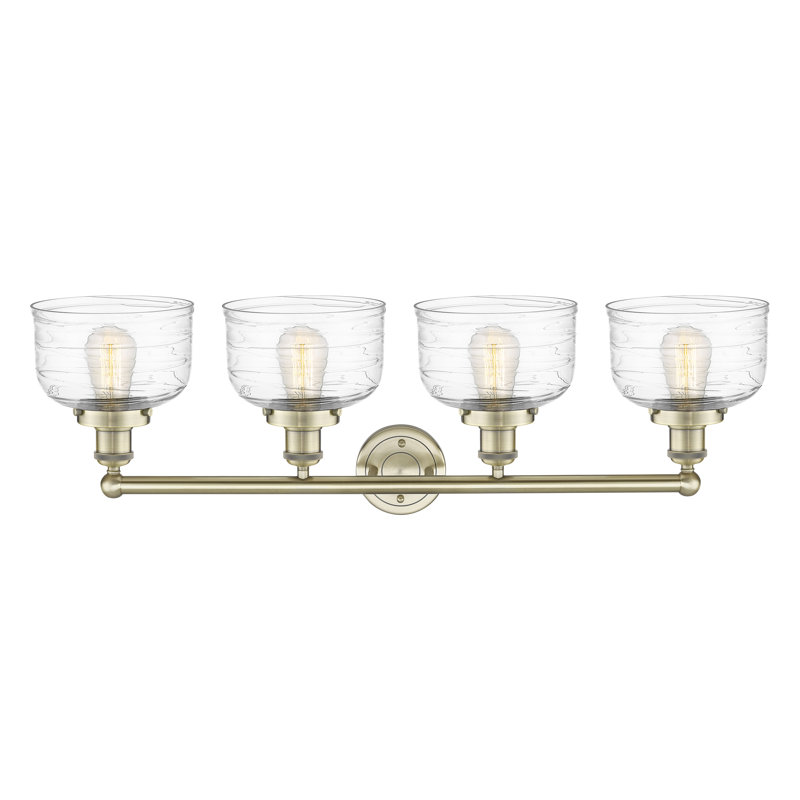 Annagene 4 - Light Dimmable Vanity Light, Clear Deco Swirl, Antique Brass