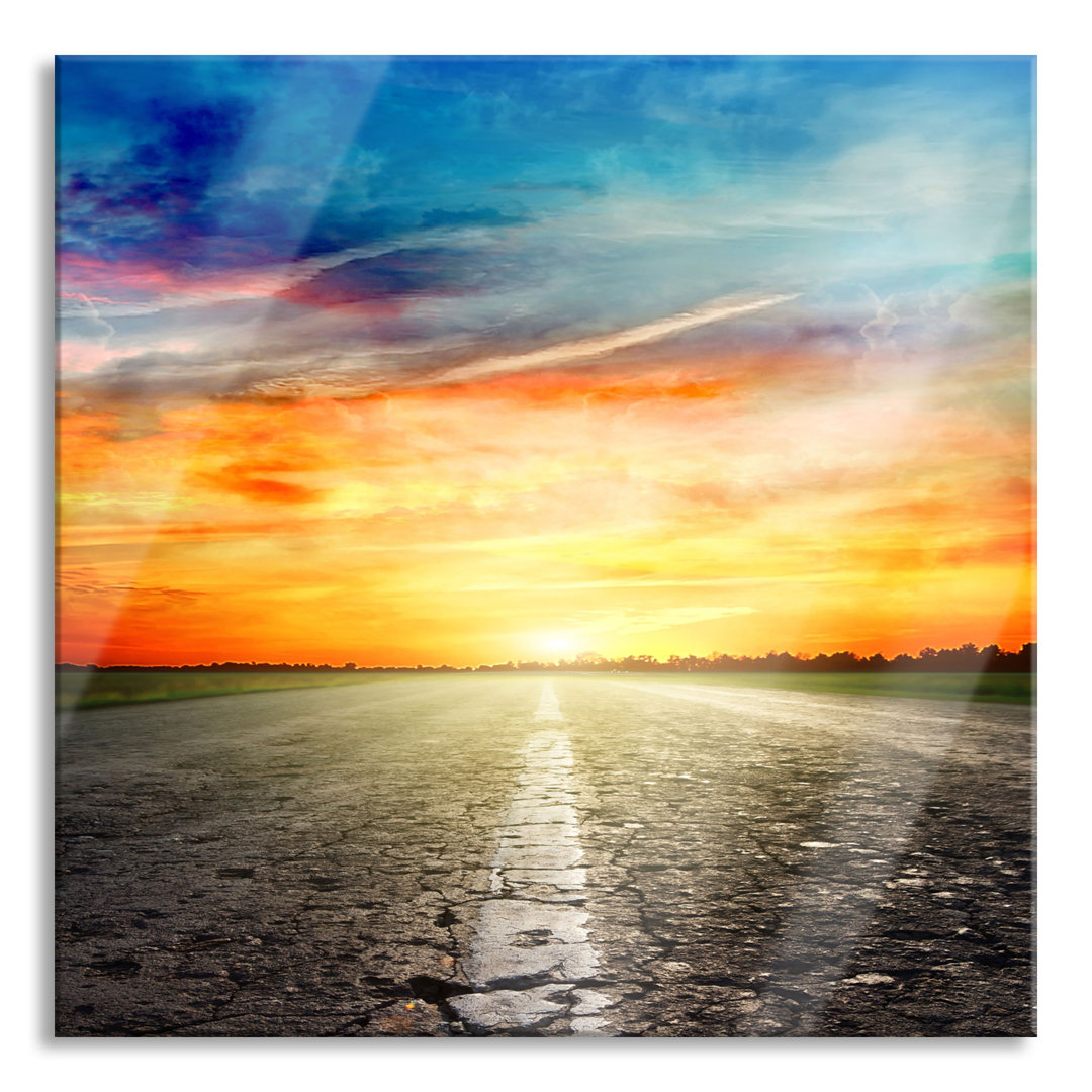 Endless Road at Sunset - Unframed Photograph on Glass