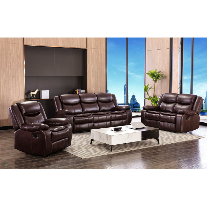 1+2+3 Manual Recliner Loveseat Reclining Sofa Set, Dark Brown