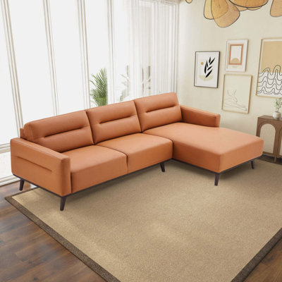 Ella L-Shaped Cognac PU Leather Right Sectional Couch