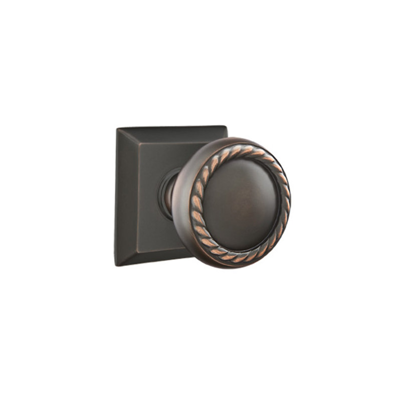 Ensemble de faux boutons Emtek avec rosette Quincy et bouton en corde, Bronze huilé