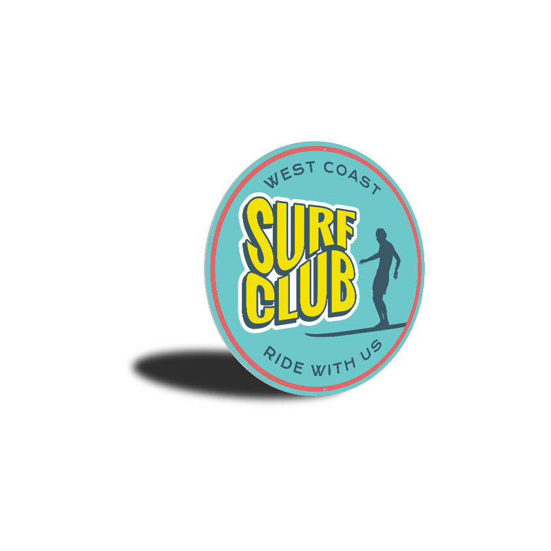 Enseigne en aluminium West Coast Surf Club, H 12 po x l 12 po x P 0,04 po