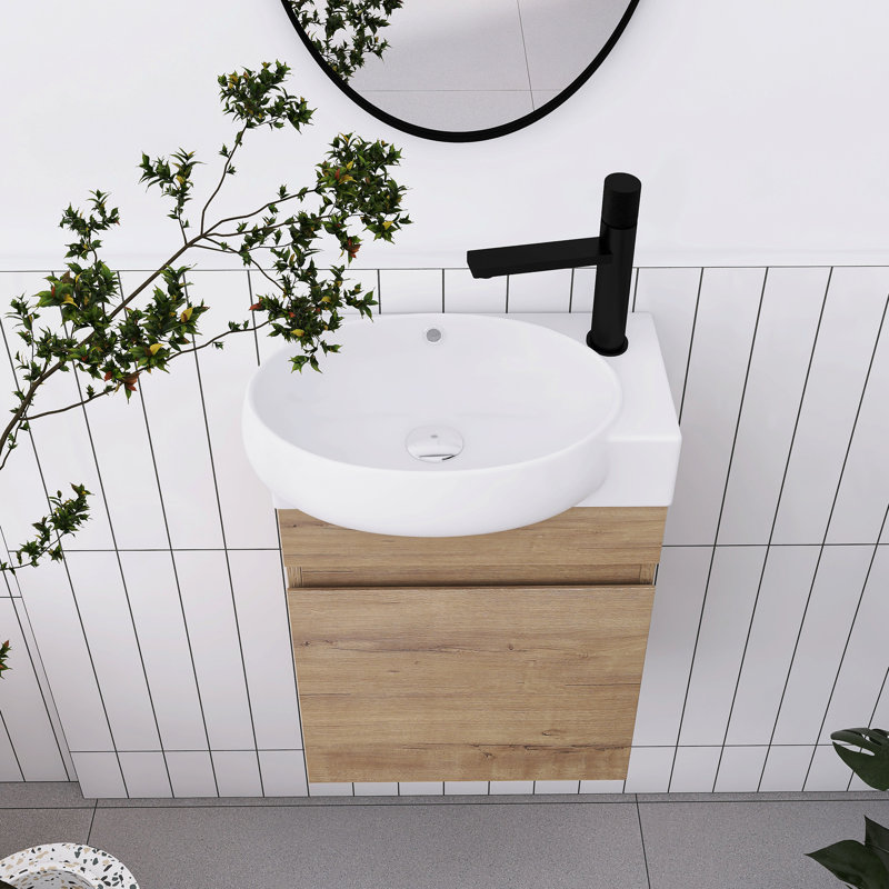 16.8'' Single Bathroom Vanity with Ceramic Top, Imitative Oak